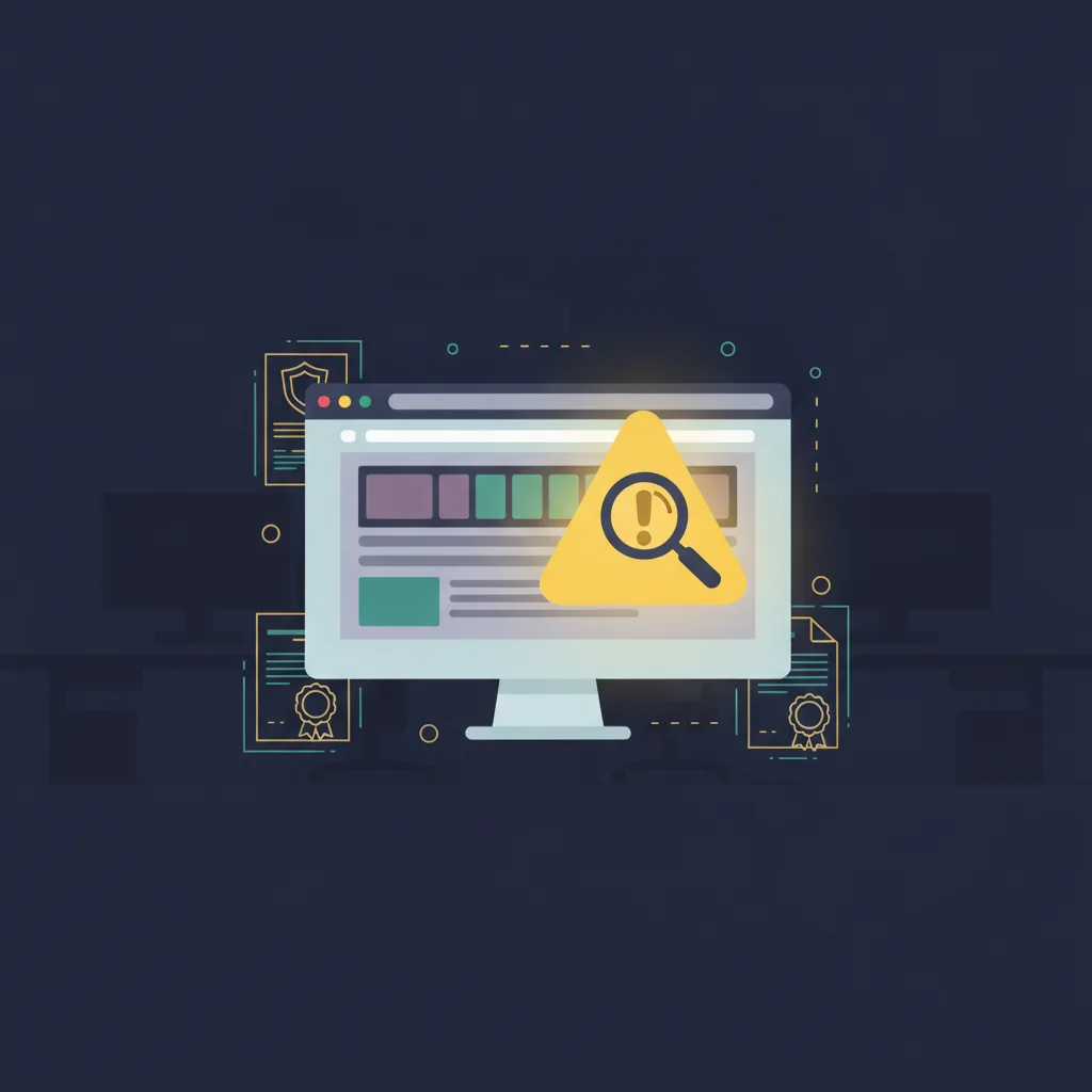 Warning symbol over a suspicious gambling website in a regulator review