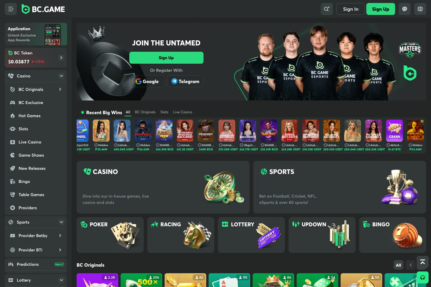BC.GAME homepage captured from the public website