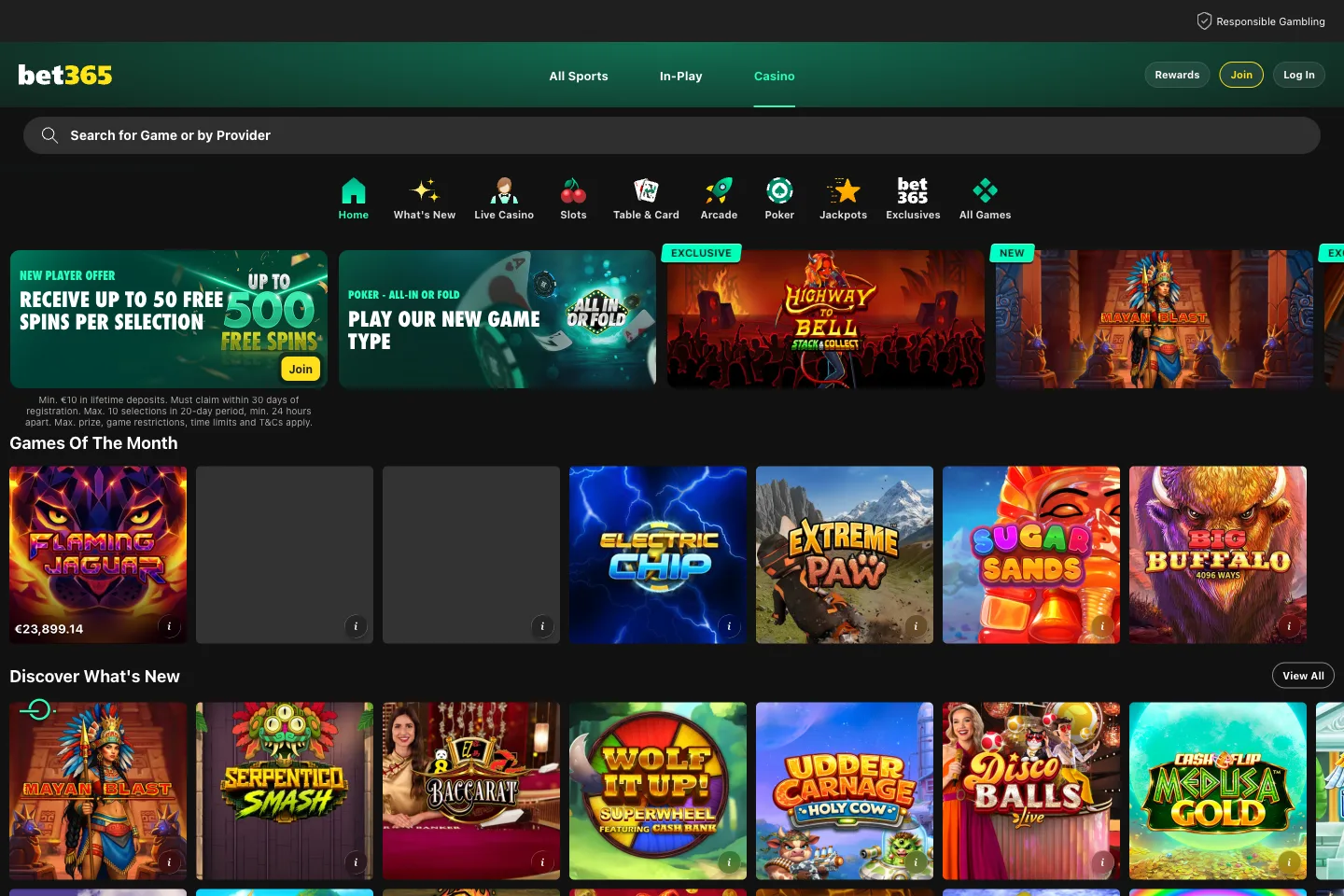 bet365 casino lobby captured from the public website