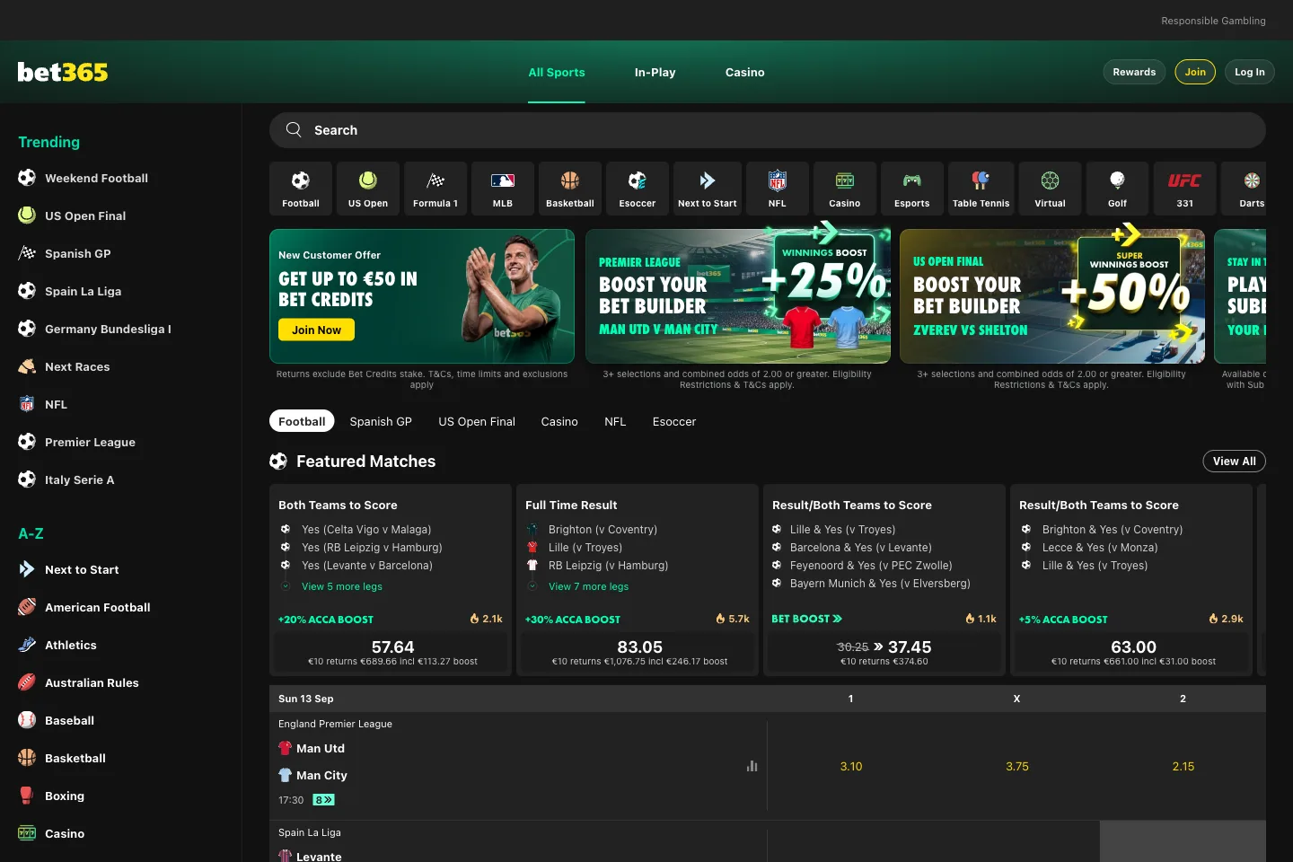 bet365 homepage captured from the public website