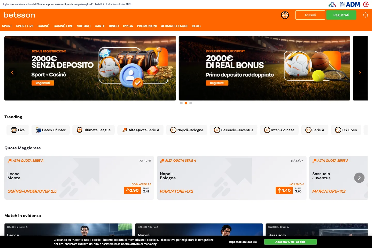 Betsson homepage captured from the public website