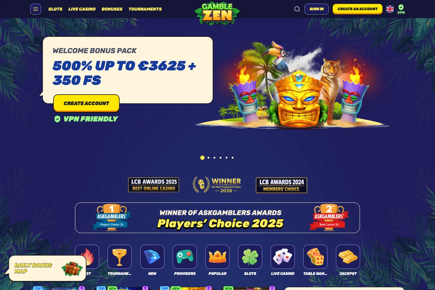Gamblezen homepage captured from the public website