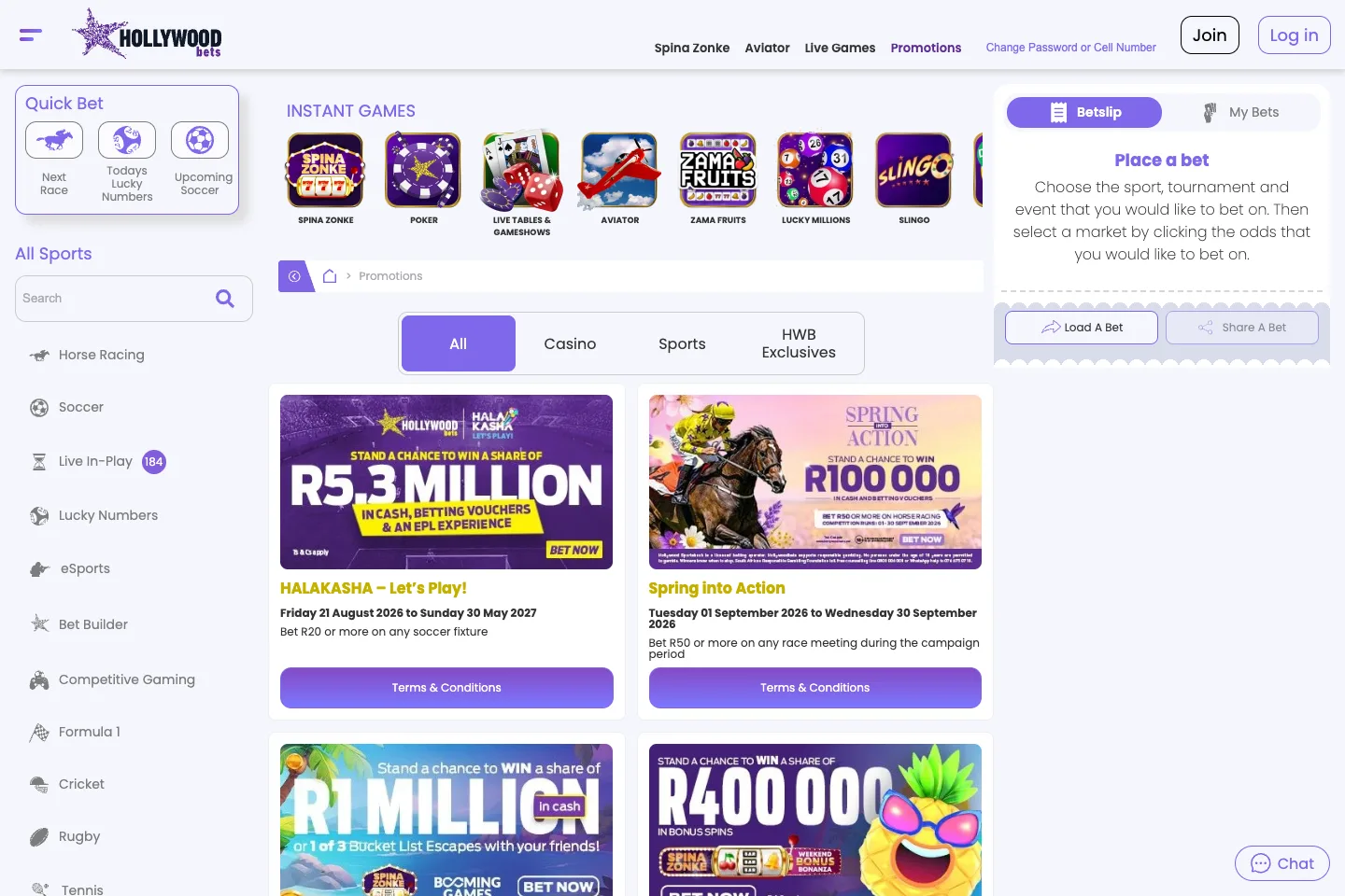 Hollywoodbets bonuses and promotions captured from the public website