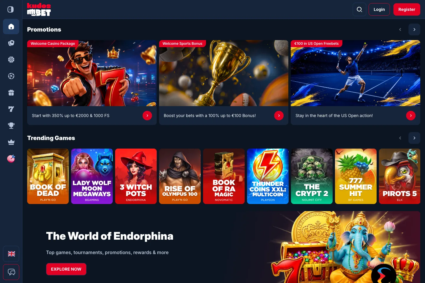KudosBet homepage captured from the public website
