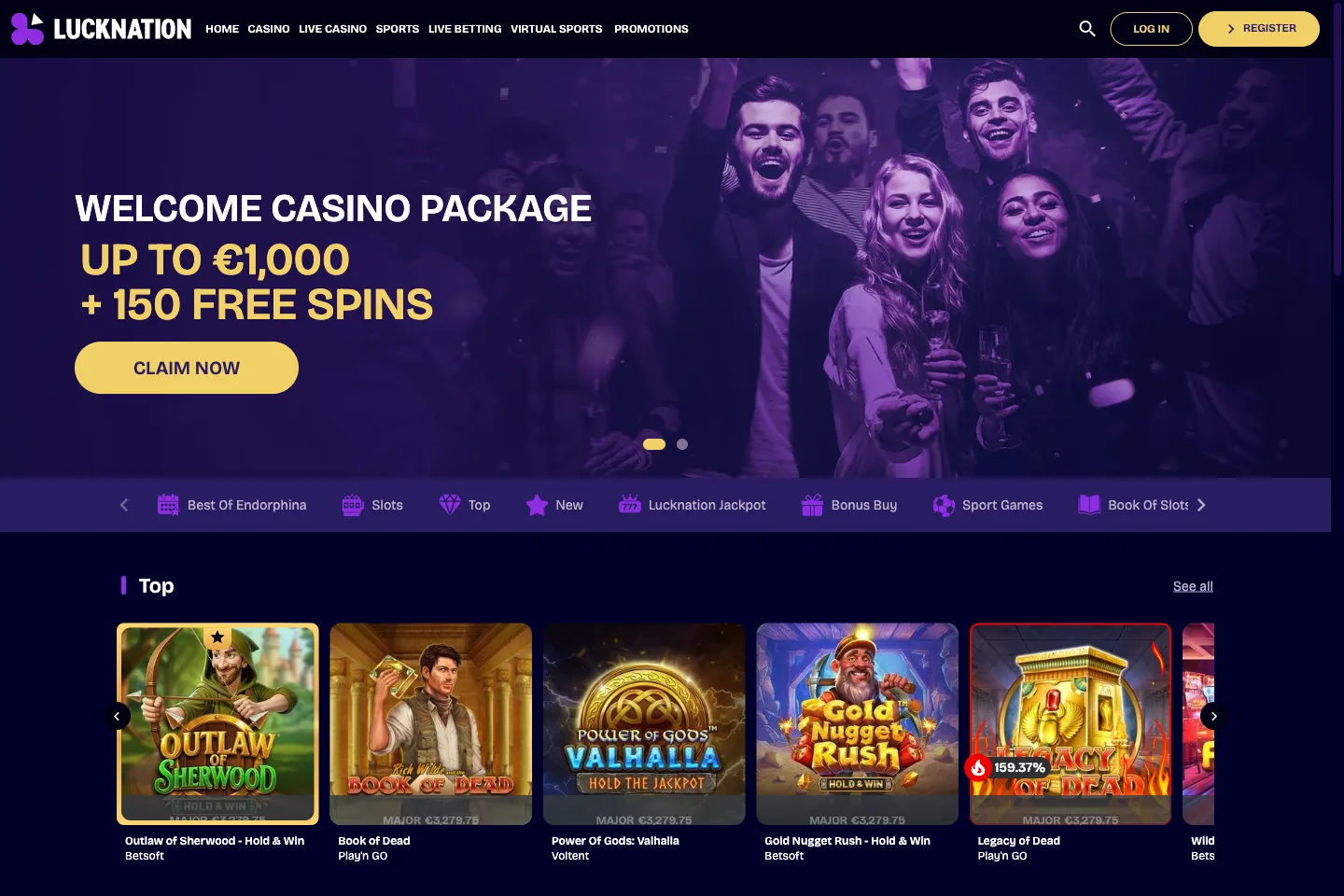 LuckNation homepage captured from the public website