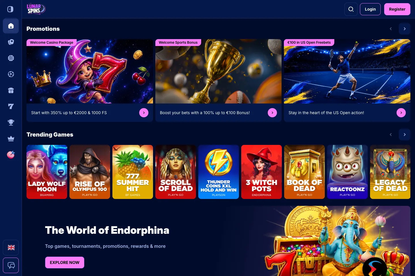 Lunar Spins homepage captured from the public website