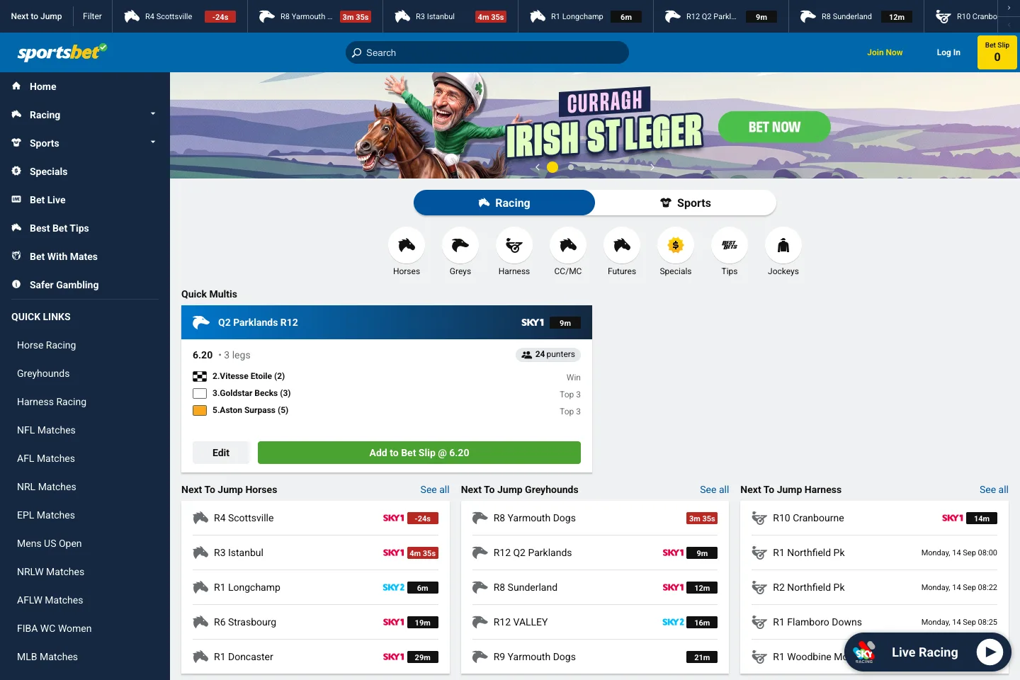 Sportsbet Australia homepage captured from the public website