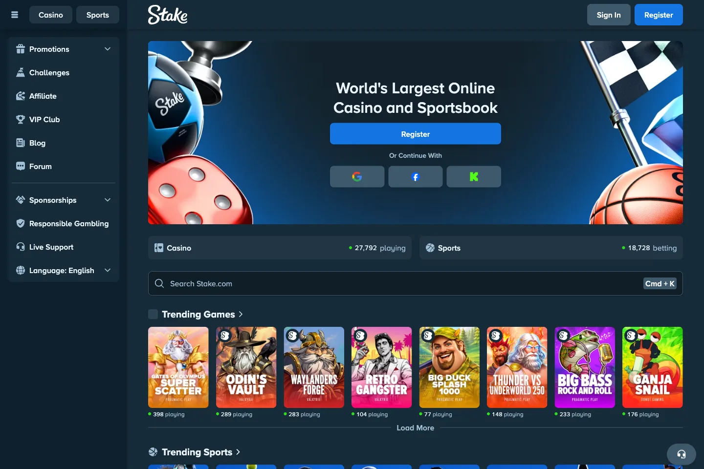 Stake homepage captured from the public website