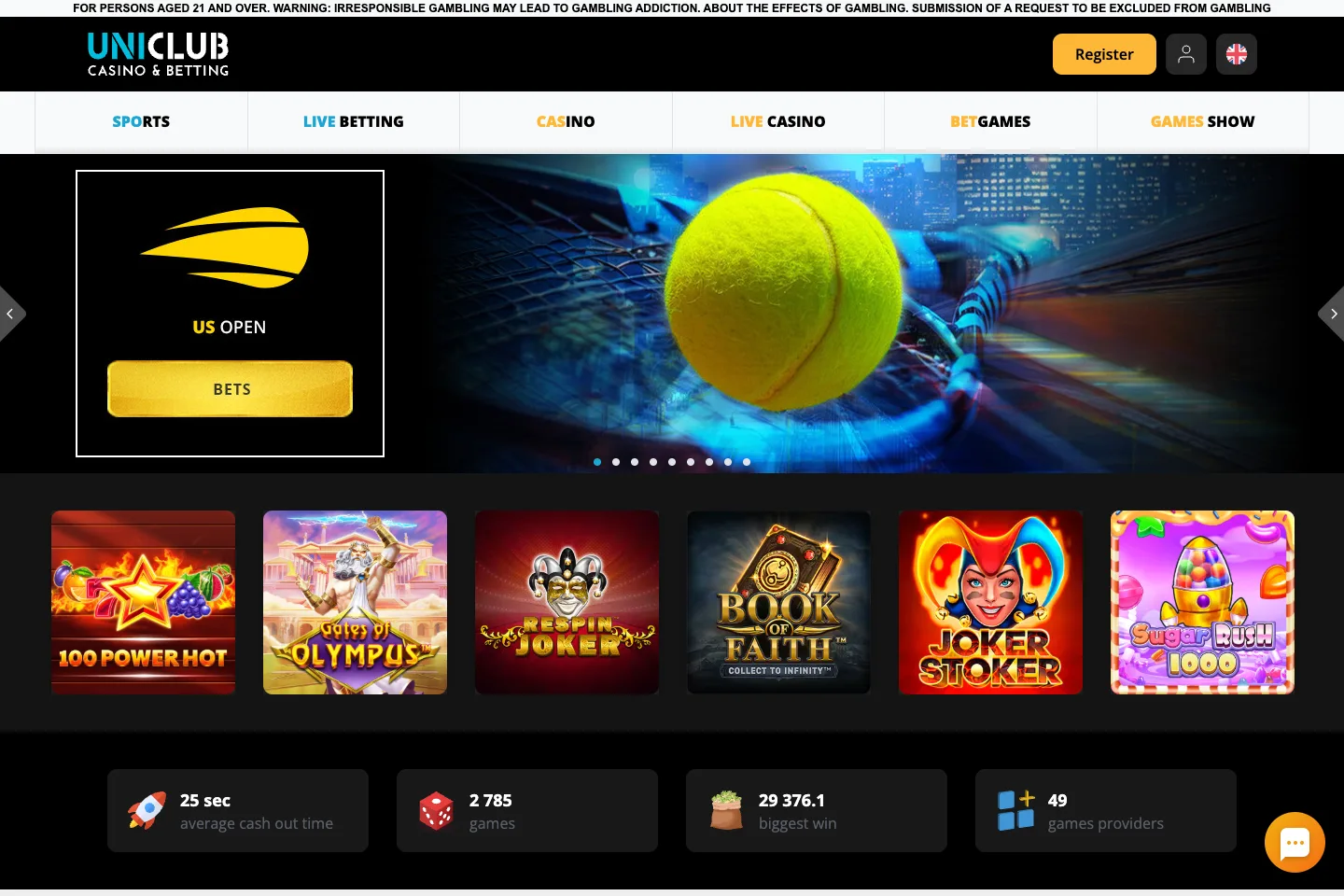 Uniclub homepage captured from the public website
