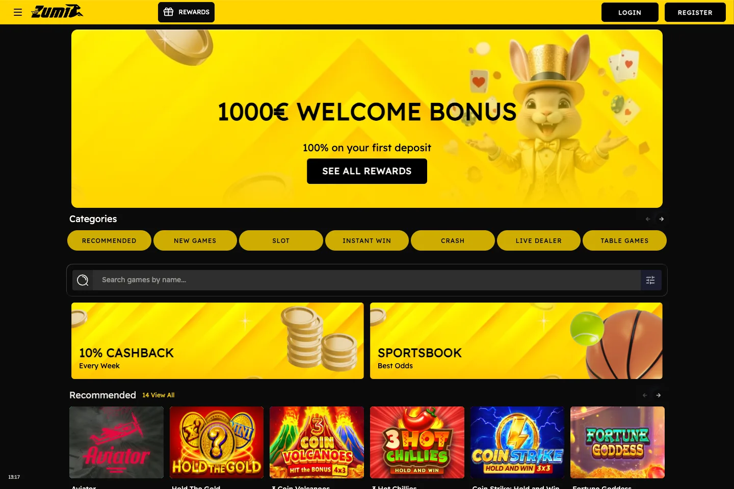 Zumibet homepage captured from the public website